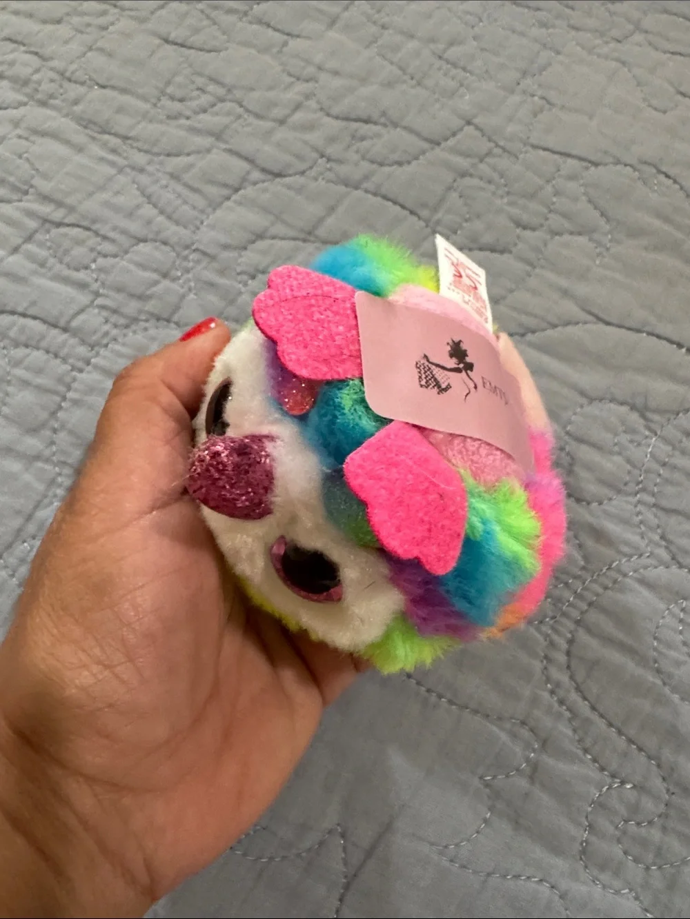Ty Multicolor Rainbow Beanie Boos Plush Owl with Sparkly Pink Beak & Feet